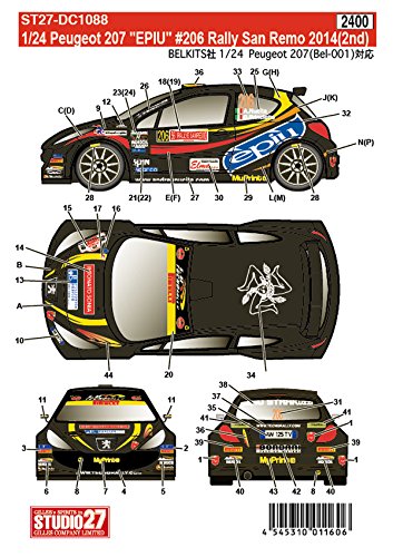 Studio27 Peugeot 207 Epiu 206 Rally San Remo 2014 2nd Japanese Decal For Scale Cars