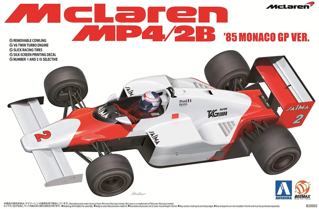 AOSHIMA 81914 Mclaren Mp4/2B '85 Monaco Gp Version 1/20 Scale Kit