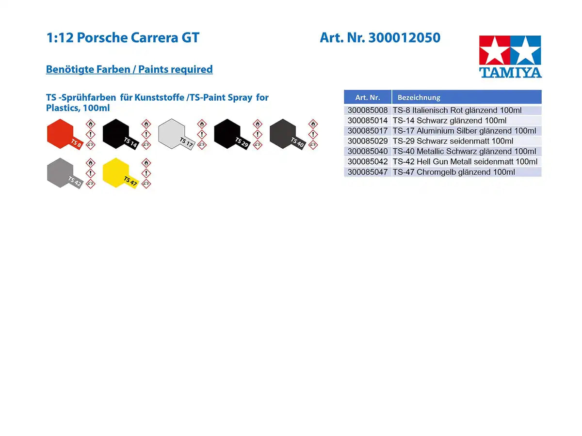 Tamiya 1/12 Porsche Carrera Gt Japanese Porsche Car Model Plastic Scale Cars