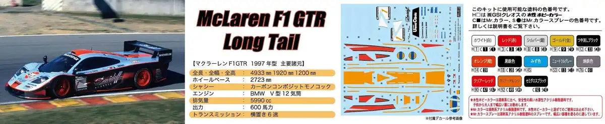 FUJIMI Rs-95 Mclaren F1 Gtr Long Tail 1997 #1 1/24 Scale Kit