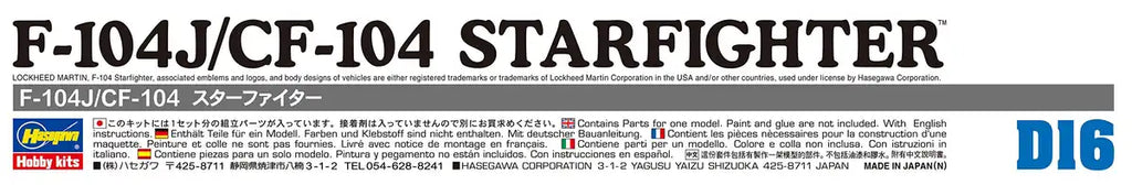 HASEGAWA 1/72 F-104J/Cf-104 Starfighter J.A.S.D.F Interceptor / Canadian Armed Forces Fighter Plastic Model