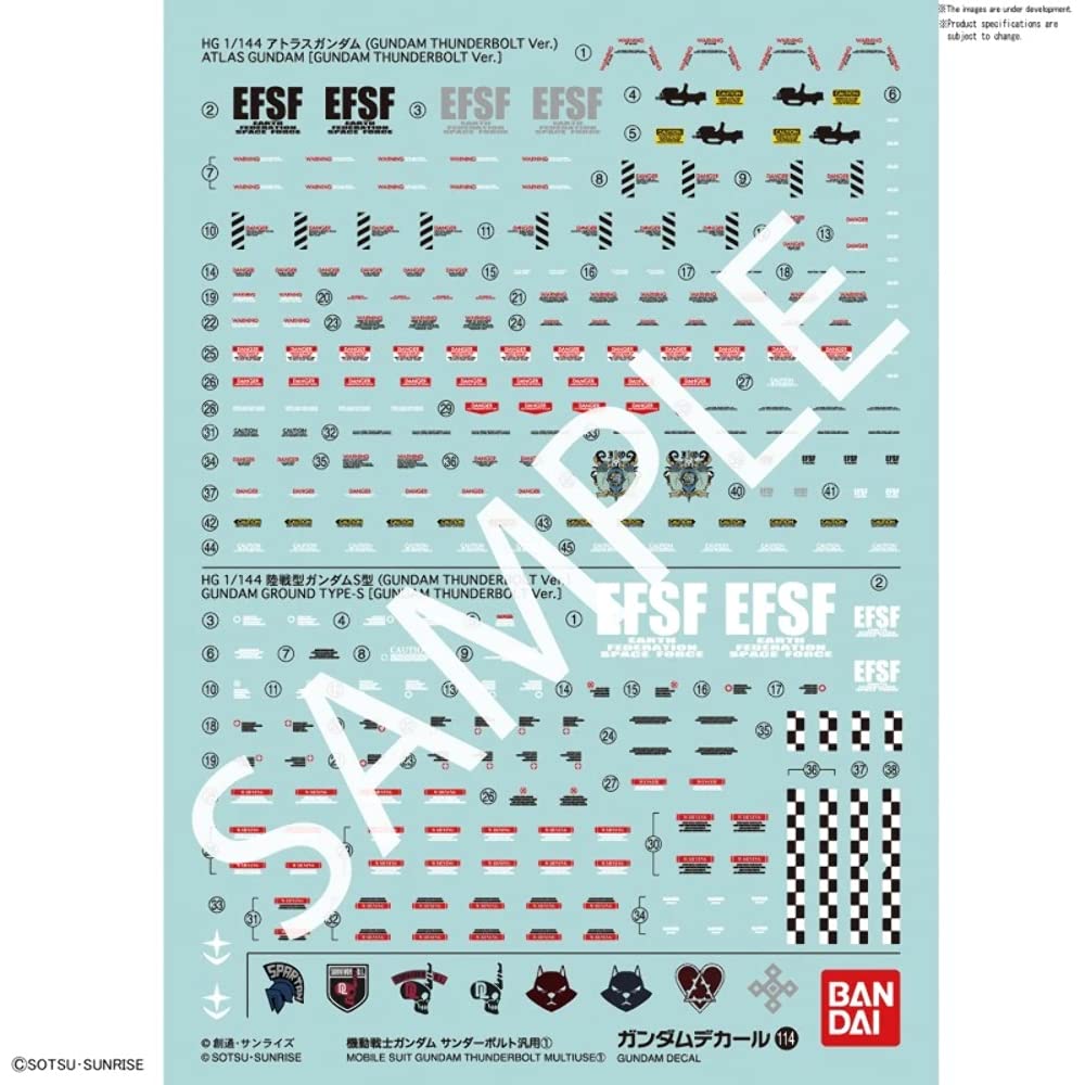 BANDAI Gundam Decal No.114 For 1/144 Gundam Thunderbolt Multiuse 1
