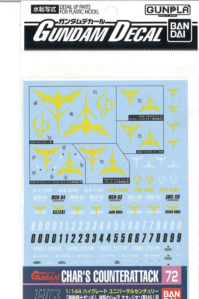 BANDAI Gundam Decal No.72 For Hguc 1/144 Char'S Counterattack