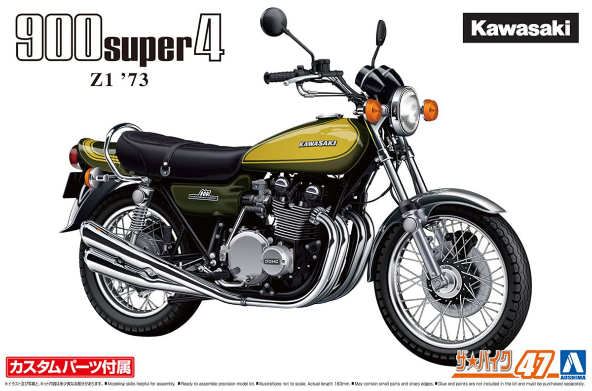AOSHIMA - The Bike 1/12 Kawasaki Z1 900 Super4 '73 W/ Custom Parts Plastic Model