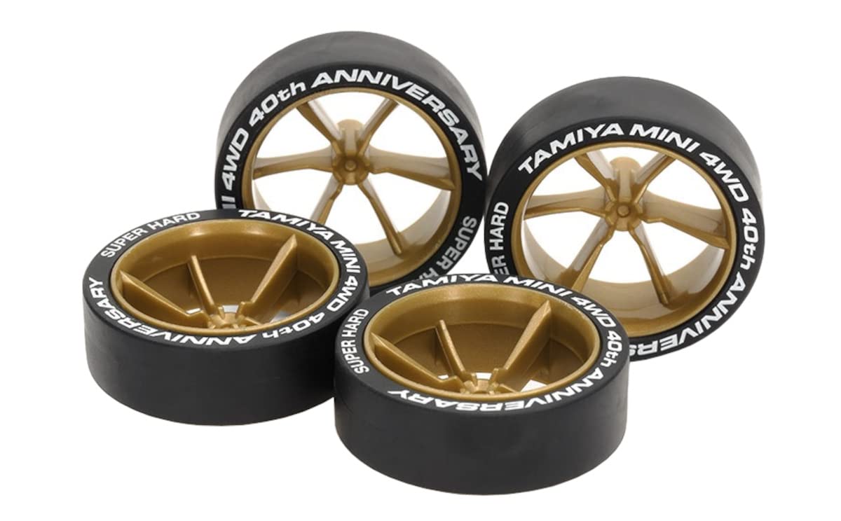 TAMIYA 95639 Mini 4Wd 40Th Anniv. Super Hard Large Diameter Low Height Tire & 6 Spoke Wheel