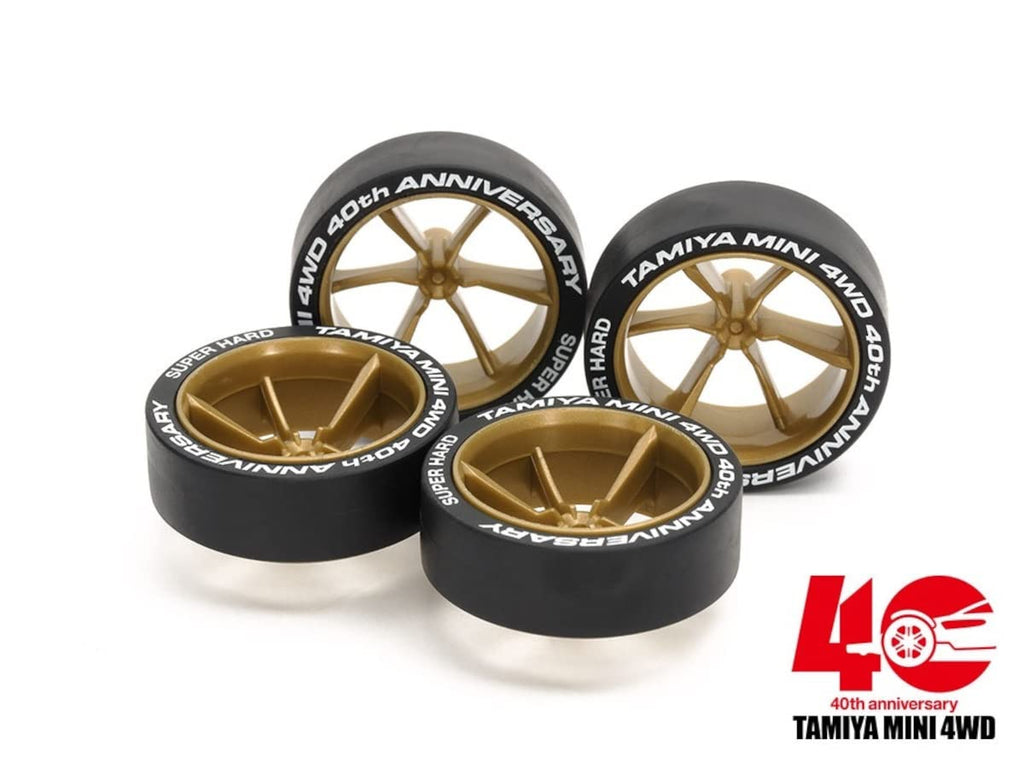 TAMIYA 95639 Mini 4Wd 40Th Anniv. Super Hard Large Diameter Low Height Tire & 6 Spoke Wheel