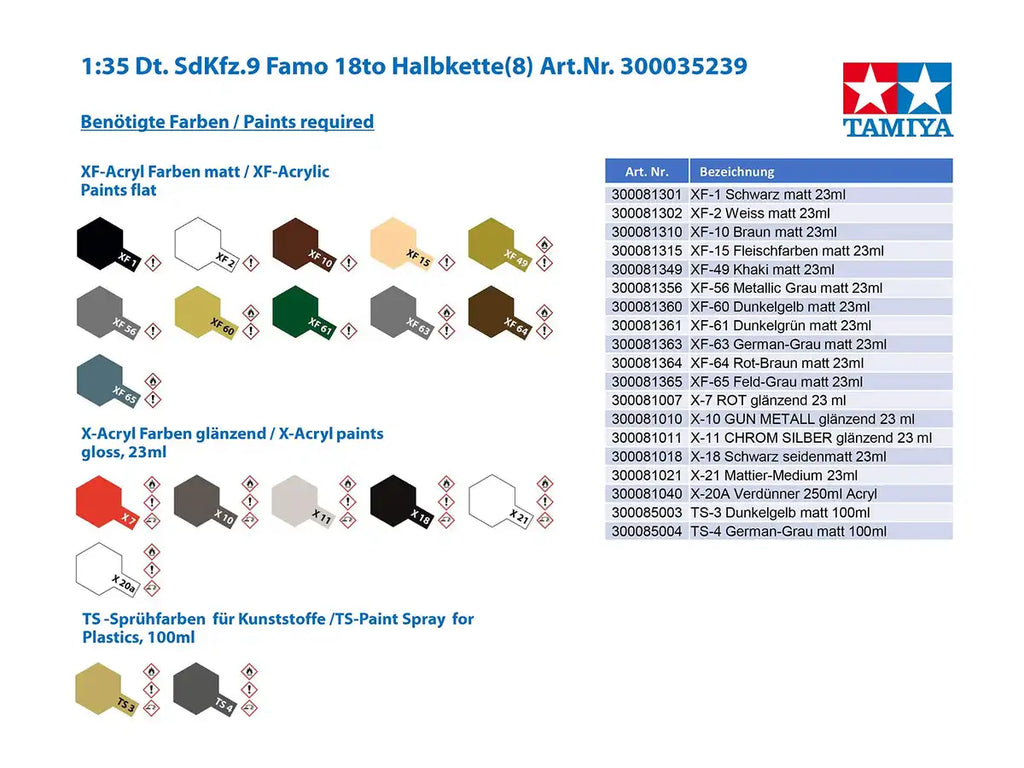 TAMIYA 35239 German 18Ton Heavy Half-Track Famo 1/35 Scale Kit