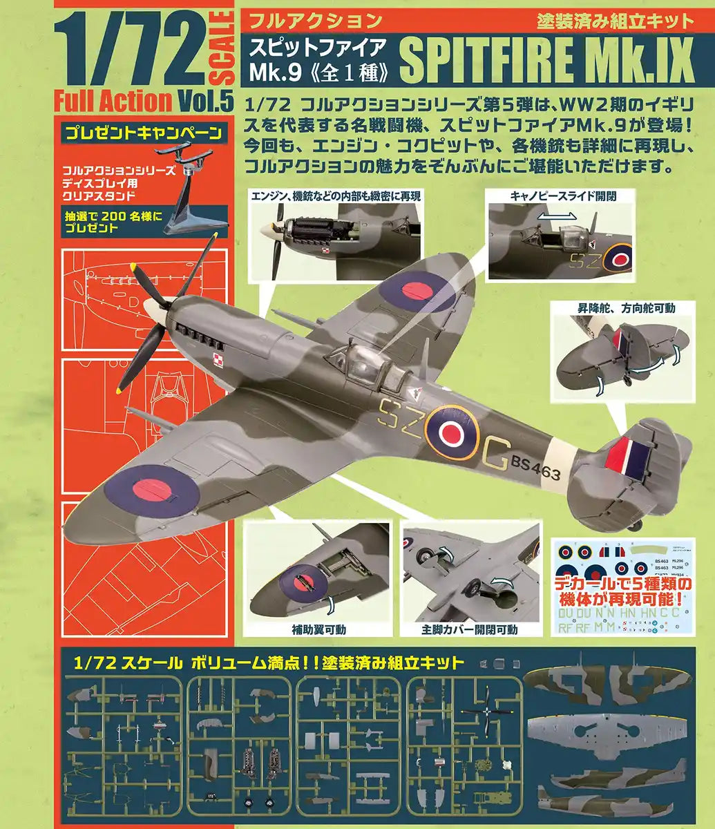 F-TOYS Full Action Spitfire Mk9 1/72 Scale 1 Pc.