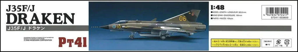 HASEGAWA 1/48 J35F/J Draken Swedish Air Force Interceptor Plastic Model