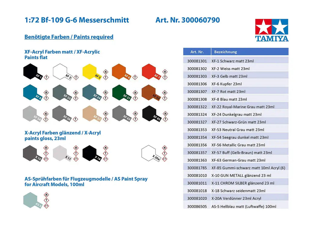 TAMIYA 60790 Messerschmitt Bf109 G-6 1/72 Scale Kit
