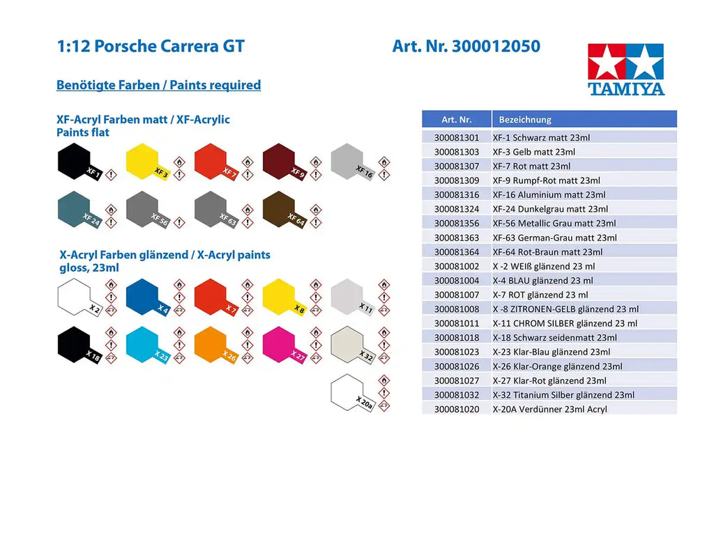 Tamiya 1/12 Porsche Carrera Gt Japanese Porsche Car Model Plastic Scale Cars