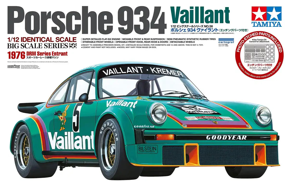Tamiya 12056 Porsche 934 Vaillant W/Photo Etched Parts 1/12 Japanese Scale Car Kit